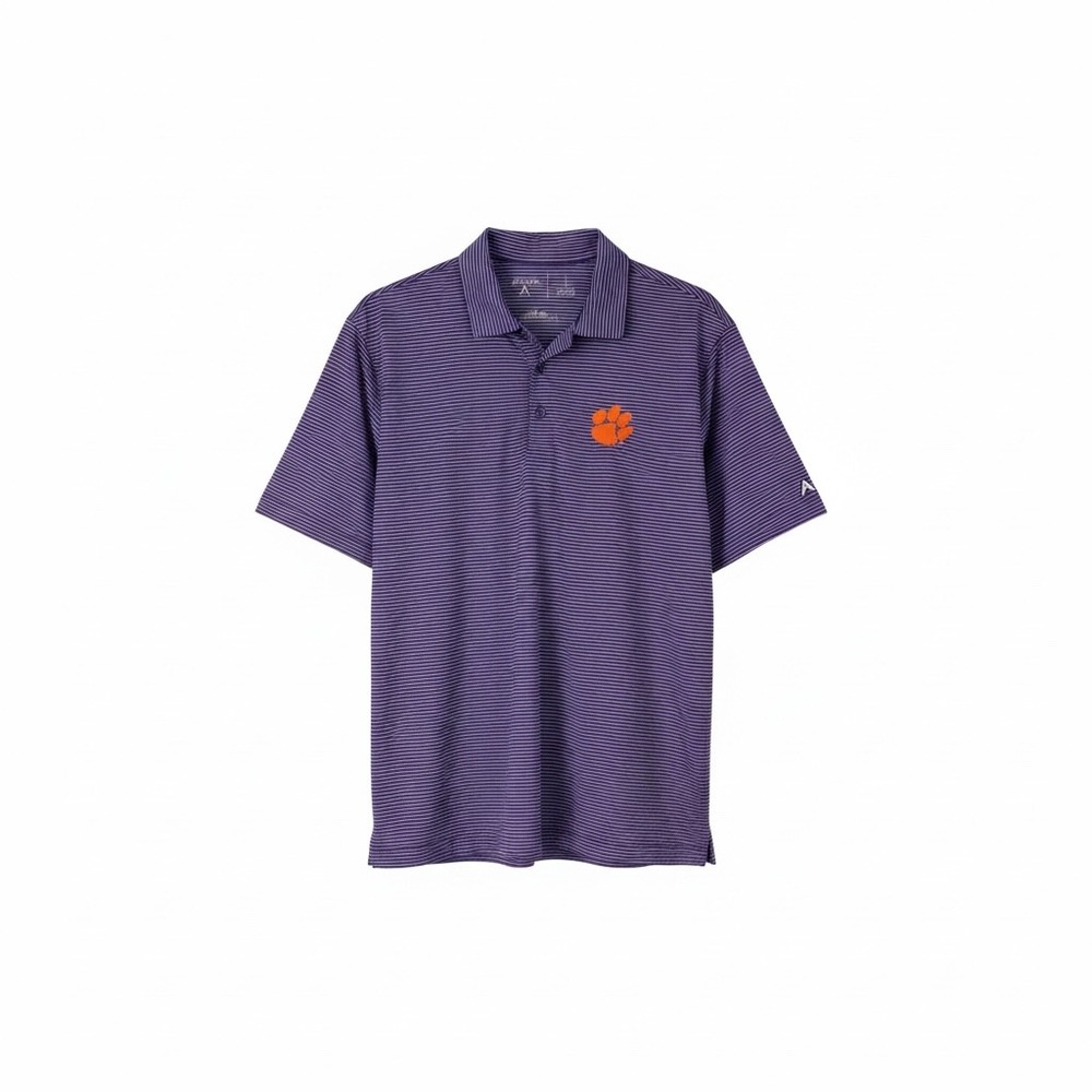 Antigua Clemson Tigers Mens Large Purple Striped Performance Polo Shirt NCAA